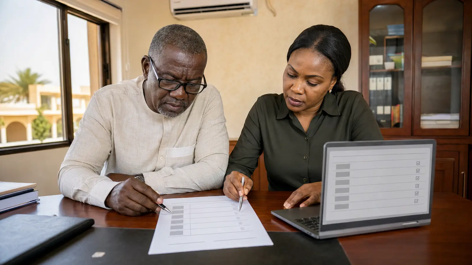 Company director reviewing domain and account ownership with a technology adviser
