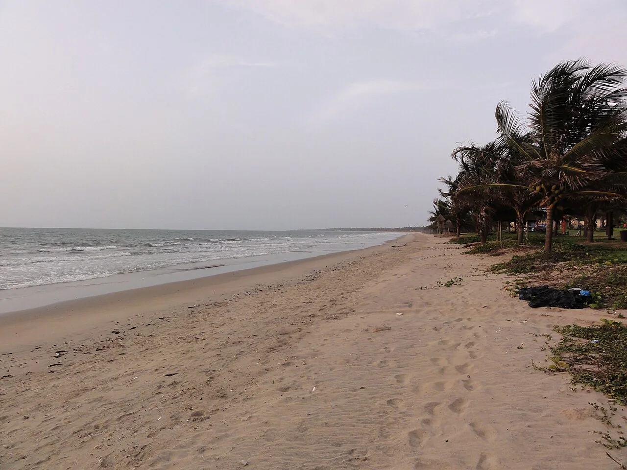 A wide view of the Atlantic beach near Bijilo in The Gambia