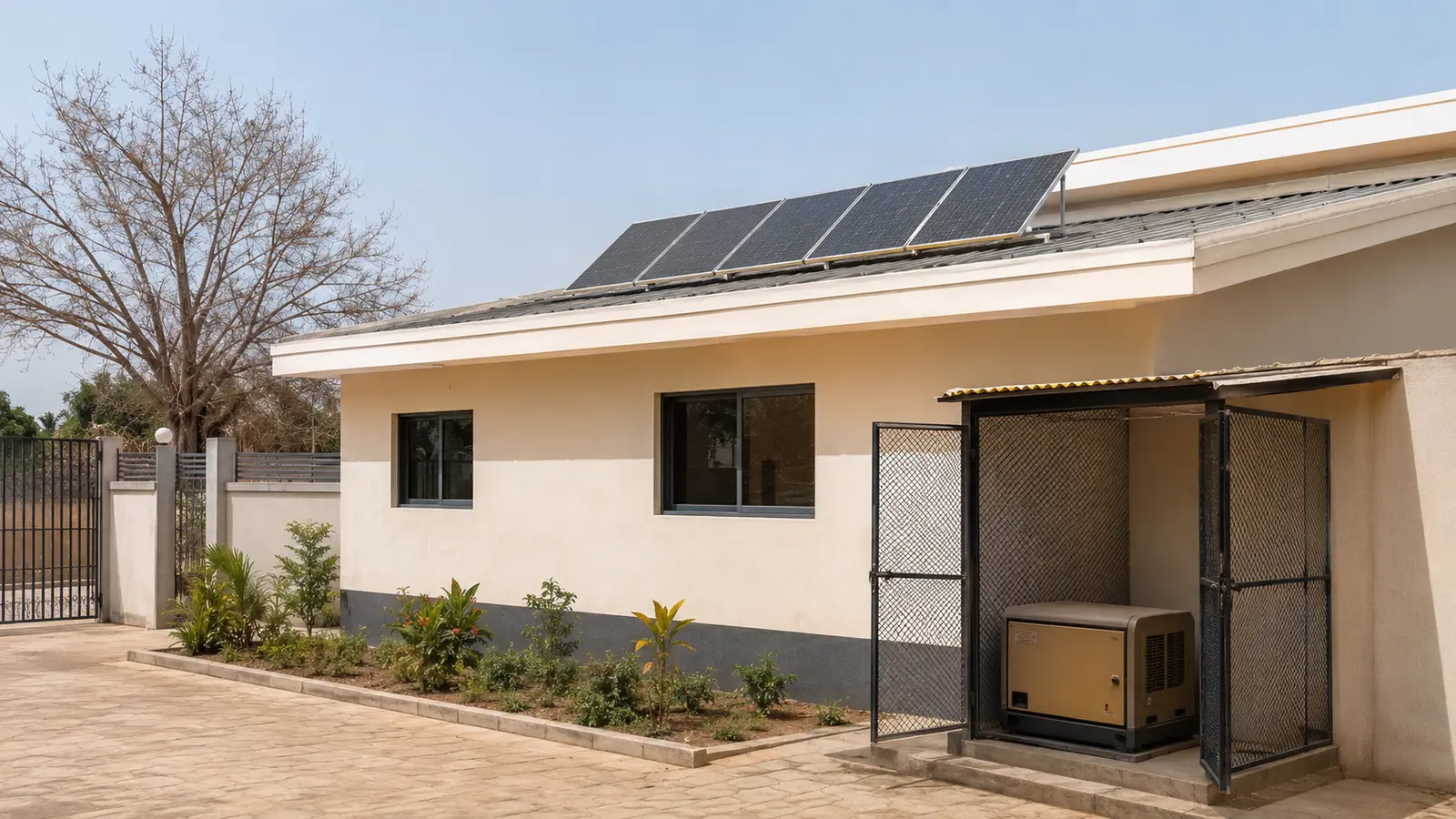 A Gambian property with rooftop solar and one protected backup generator