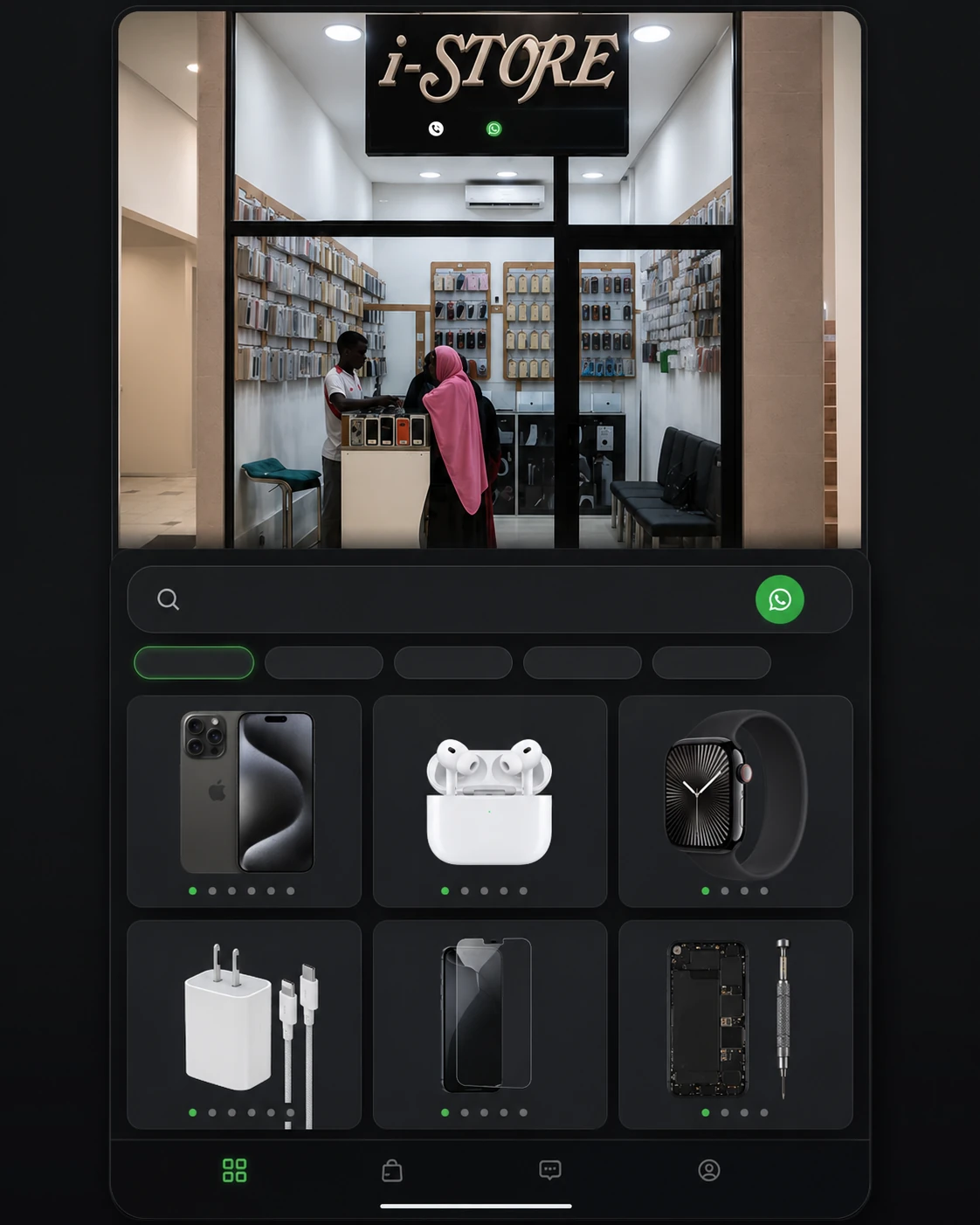 iStore Gambia approved product discovery and WhatsApp enquiry interface direction.