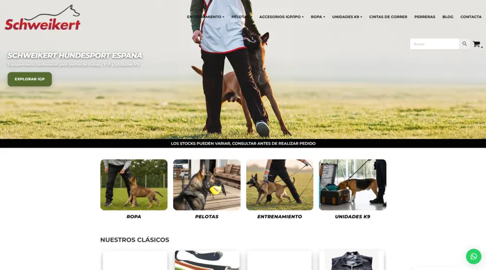Schweikert dog-sport ecommerce homepage.